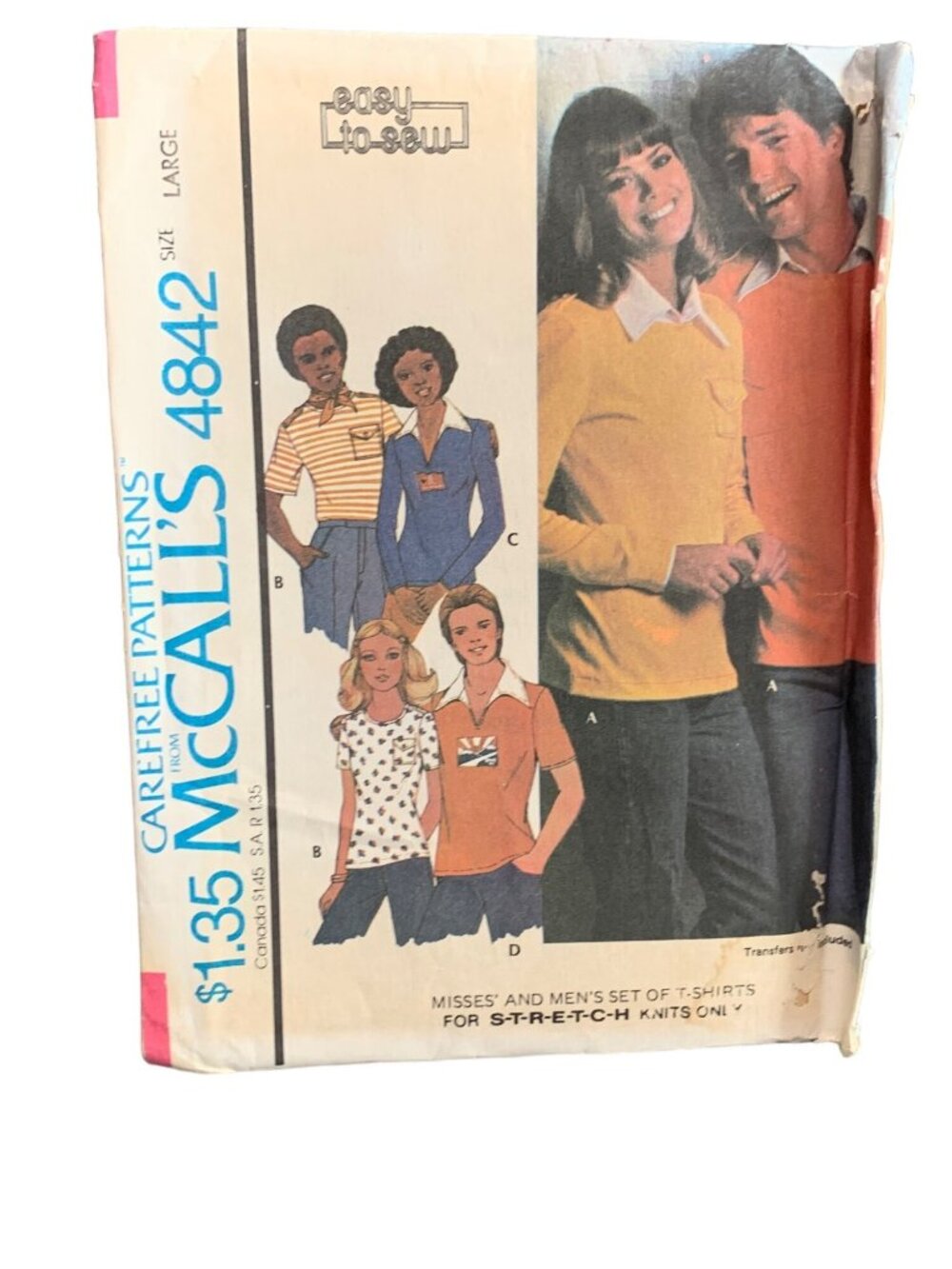 McCalls 4842 Carefree Patterns Misses Mens Shirts Size L Uncut